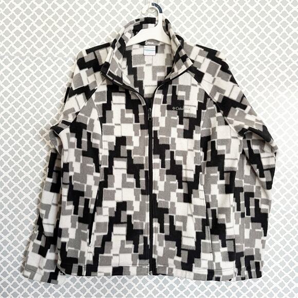 COLUMBIA Black, White & Gray Patterned Fleece Jacket, Size XL - Picture 3 of 10